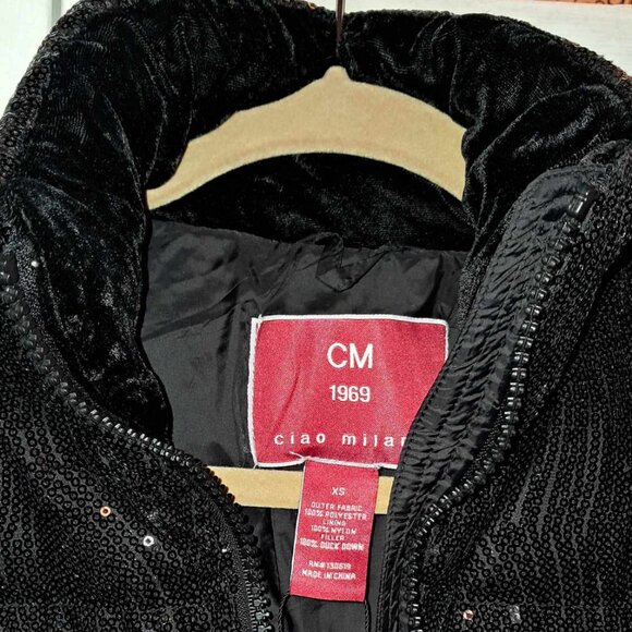 WOMENS CIAO MILANO RINA BLACK SEQUIN DUCK DOWN JACKET XS - Picture 9 of 9